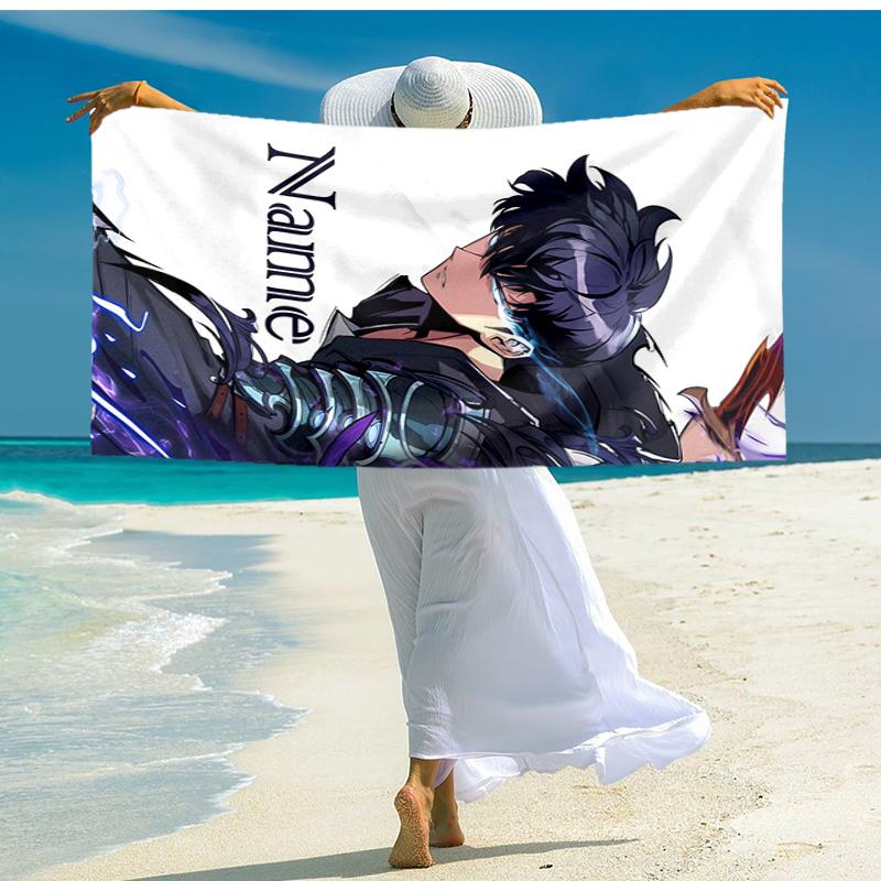 Personalized customized proof beach towel with Solo Leveling pattern - soft, absorbent,quick-drying,perfect swimming,camping&bathing
