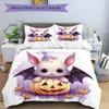 3pcs Wizard Bat & Pumpkin Cute Design Bedding Set - 1 Soft Quilt Cover + 2 Pillowcases, Machine Washable - Suitable for All Seasons, Perfect