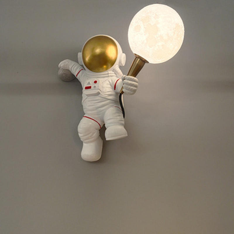 Astronaut Kinkiet 3D Printing Moon Creative Personality Eye Protection Bedroom Night Lamp for Bedroom Living Room Allele (Wiring, No Plug, No Bulb)