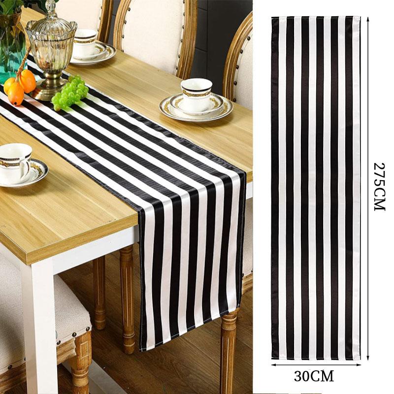 Tischläufer schwarz weiß gestreift Dinner-Party Geburtstagsparty Hochzeit Frühling Dekor