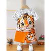 Two Piece Boys' Casual Suit Set, Cute Tiger Print Versatile Short Sleeved T-shirt and Shorts