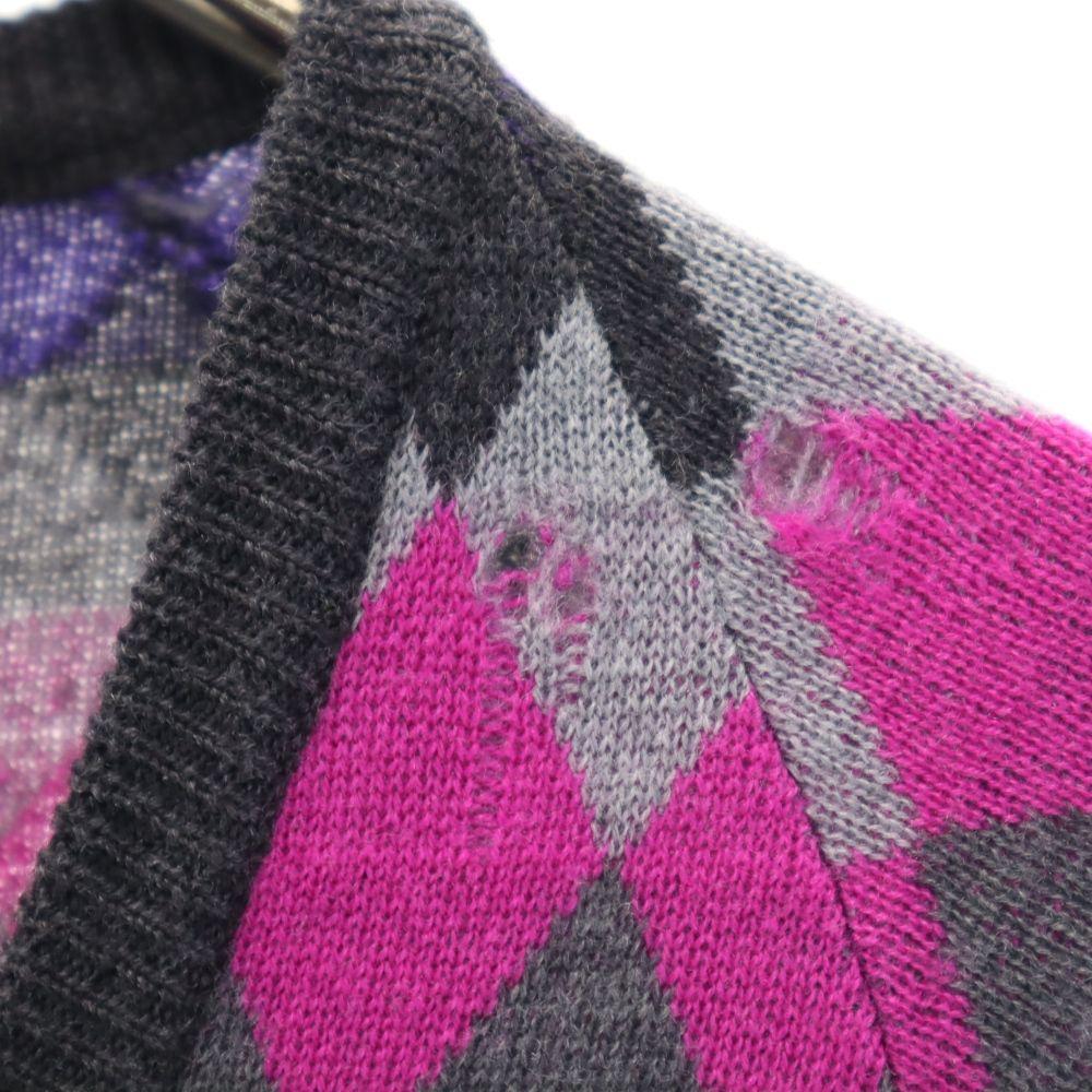 Fred Perry Wool Long Sleeve V Neck Sweater USA6 Gray Knit Dress Women Used