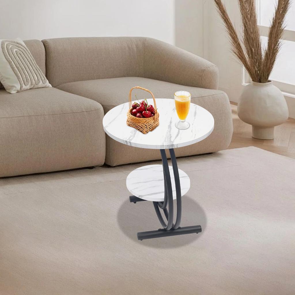 Double Layer Round Home Organizer Side Table with Storage Shelf, 55x55x60cm Size, 2-Tier Multifunctional End Table for Office