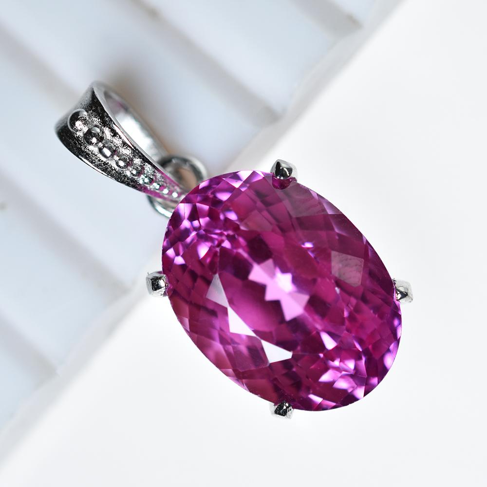 29.55 Ct NATURAL Pink Sapphire 925 CERTIFIED Sterling Silver Oval Shape Pendant MY.PDS-337-NS