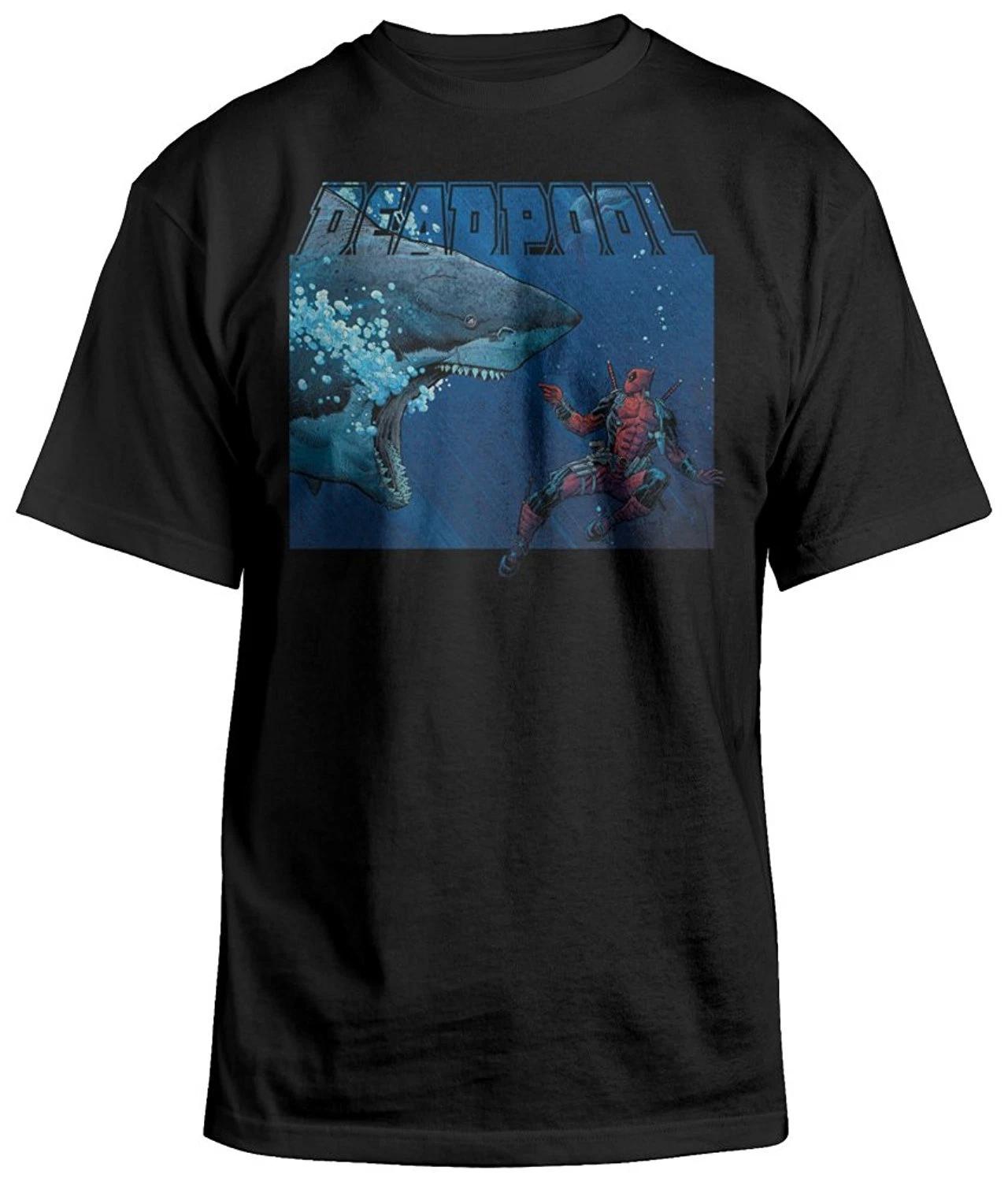 Marvel Deadpool Trash Talkin Shark Black Men s T-Shirt New XXL
