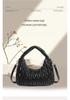 Women's Black 3D Pleated Crescent Crossbody Bag