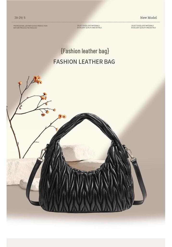 Women's Black 3D Pleated Crescent Crossbody Bag