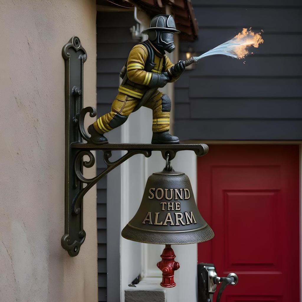Feuerwehrmann Türglocke, Hydrant Wandglocke, Gedenk-Türklingel, 29cm Metall Harz Gussglocke, Langlebige Montierte Feuer-Tribut Dekoration für Terrasse, Veranda,
