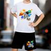 Boys 2 Piece Cosmic Space Themed Printed Outfit, Short Sleeve T-Shirt and Shorts Set for Kids Age 5-14,Black and White Sporty Casual Summer Clothes