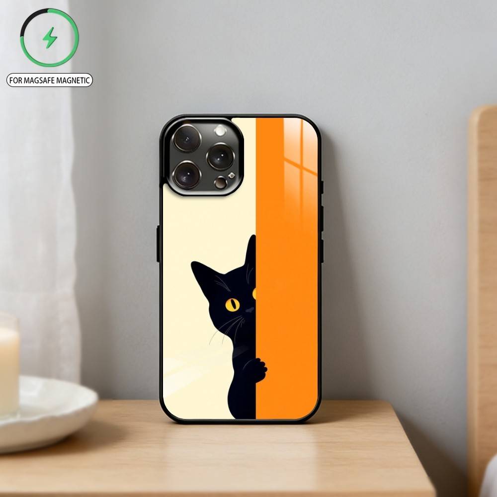 C-Cute Black White Cat Phone Case For iPhone17,16,15,14,13,12,11 Plus,Pro Max Magnetic For Magsafe Wireless Charging