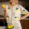 2025 Autumn New Mango Pattern Knitted Sweater Fashionable Casual Short-sleeved Button Sweater for Women