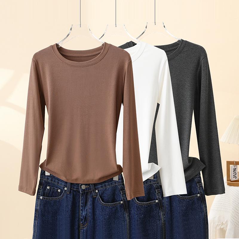 

Women s 2025 Early Spring Slim Fit Long-Sleeve Alpaca Cotton Round Neck Shirt M (80-100 jin)