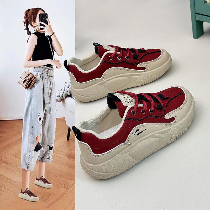 Women's Casual Platform Sneakers Anti-Slip Comfortable PU Leather Running Walking Shoes Lightweight Chunky Lace-Up Sneakers Tennis Shoes for Women