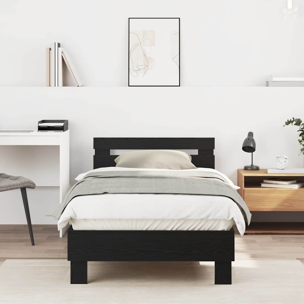 Bed Frame Black Oak Effect 193 x 95 x 88 cm Engineered Wood