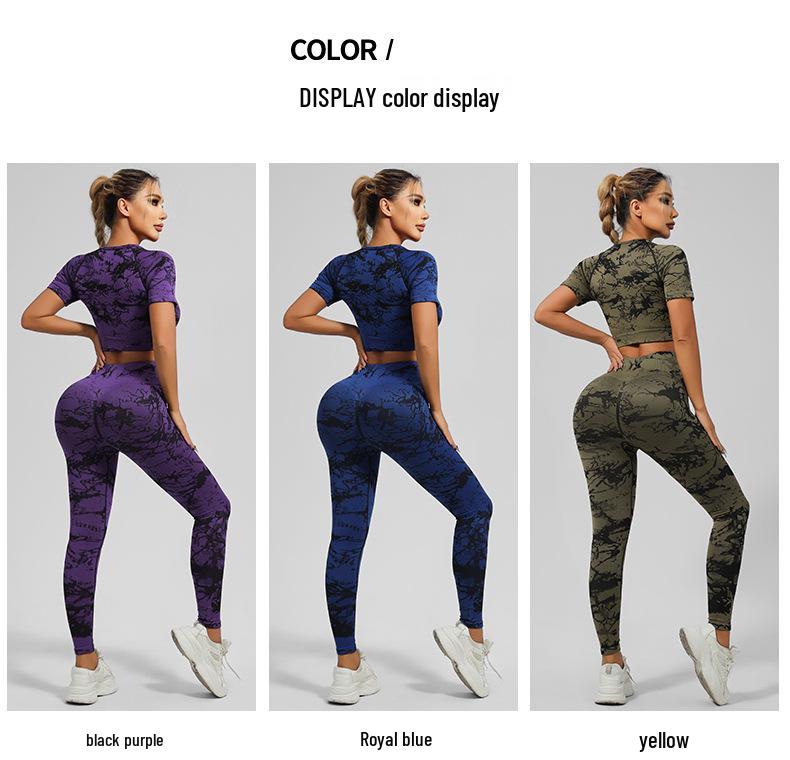 Seamless Tie-Dye Yoga Set: Beautiful Back Sports Bra & High-Waist Peach-Lifting Leggings for Women