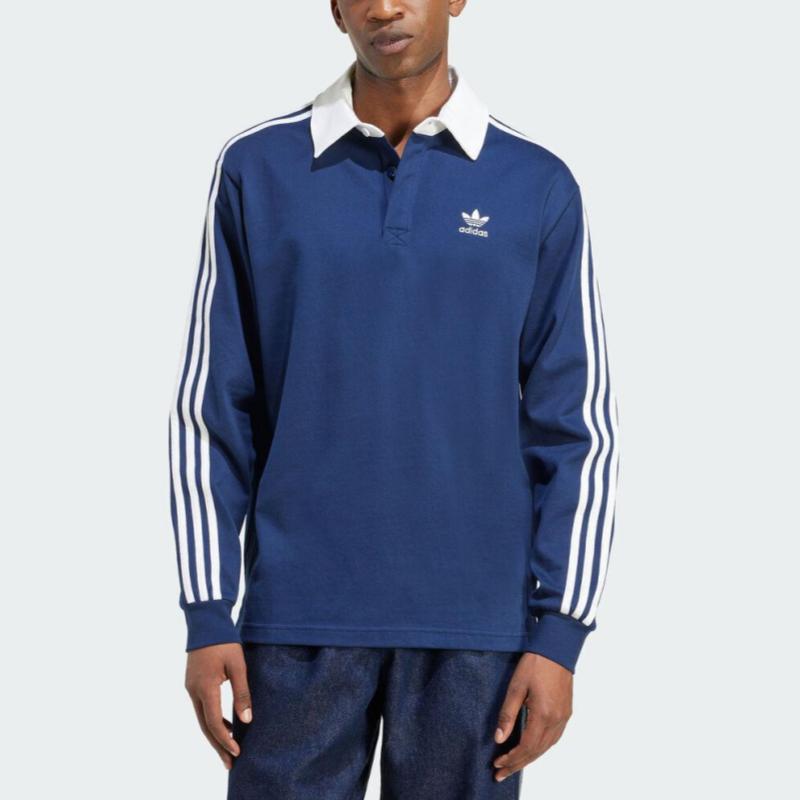Adidas Originals Adicolor Rugby Fashion Soft Sports Long Sleeve Polo Shirt Men tops JY1400
