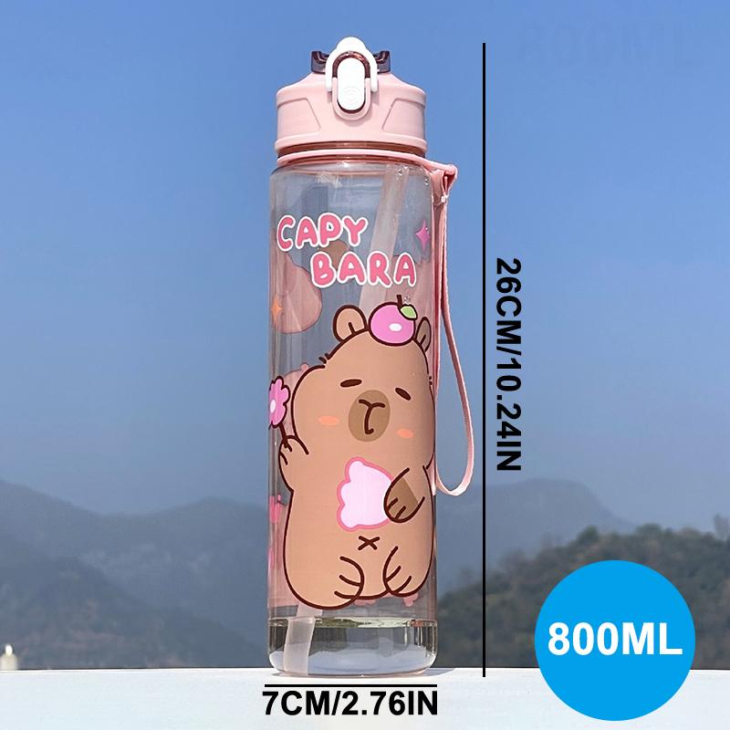 800Ml Cartoon Capybara Water Bottle Plastic Water Cup Portable Large Capacity With Straw Sports Water Bottle Travel Outdoor