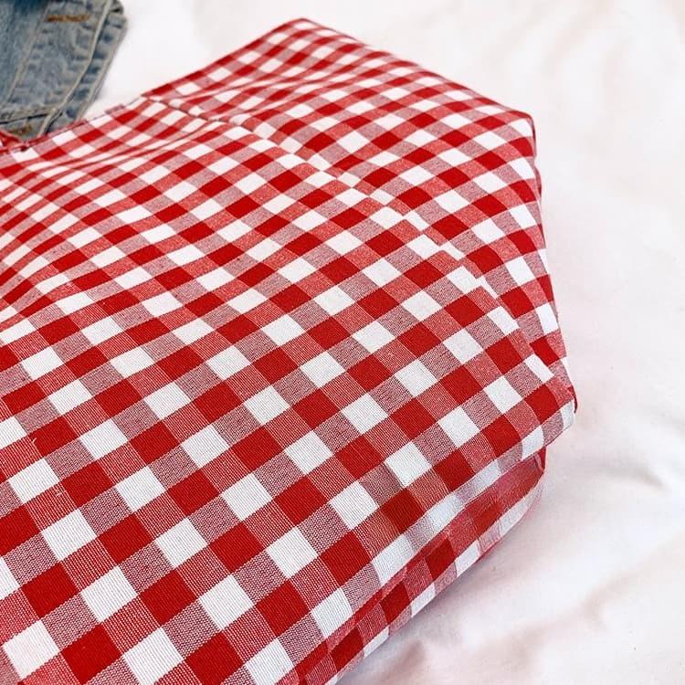 Contrast Color Plaid Shoulder Bag Large Capacity Tote Bag