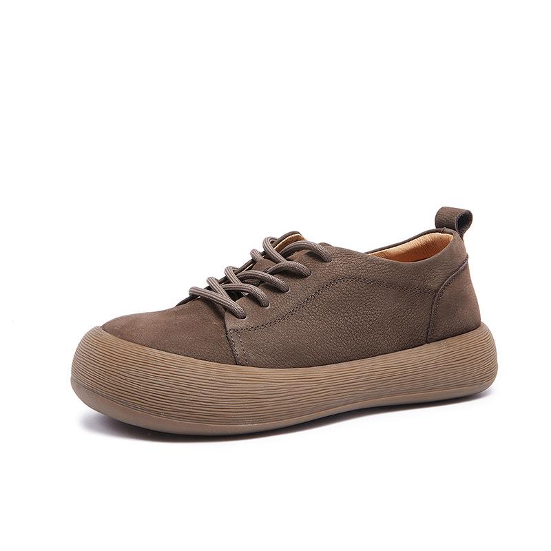 Top-grain Cowhide Women's Shoes Thick-soled Soft Leather Soft-soled Casual Shoes Flat-bottomed Big-headed Ugly and Cute Shoes