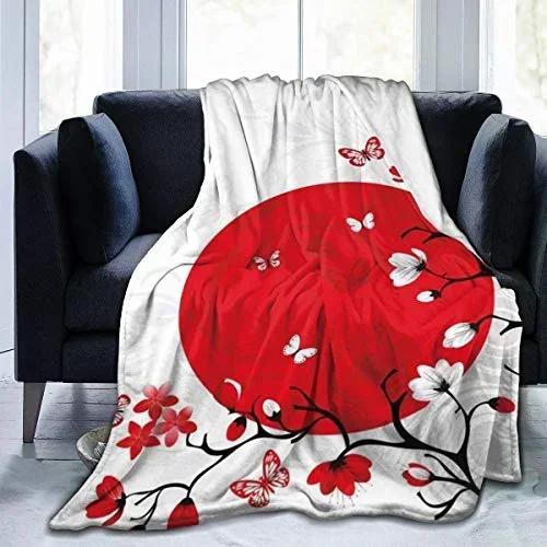 

Cherry Blossoms Flowers Flannel Throw Blanket Japanese Style Super Soft Lightweight for Bed Couch Living Room Blanket King Size# 75X95CM