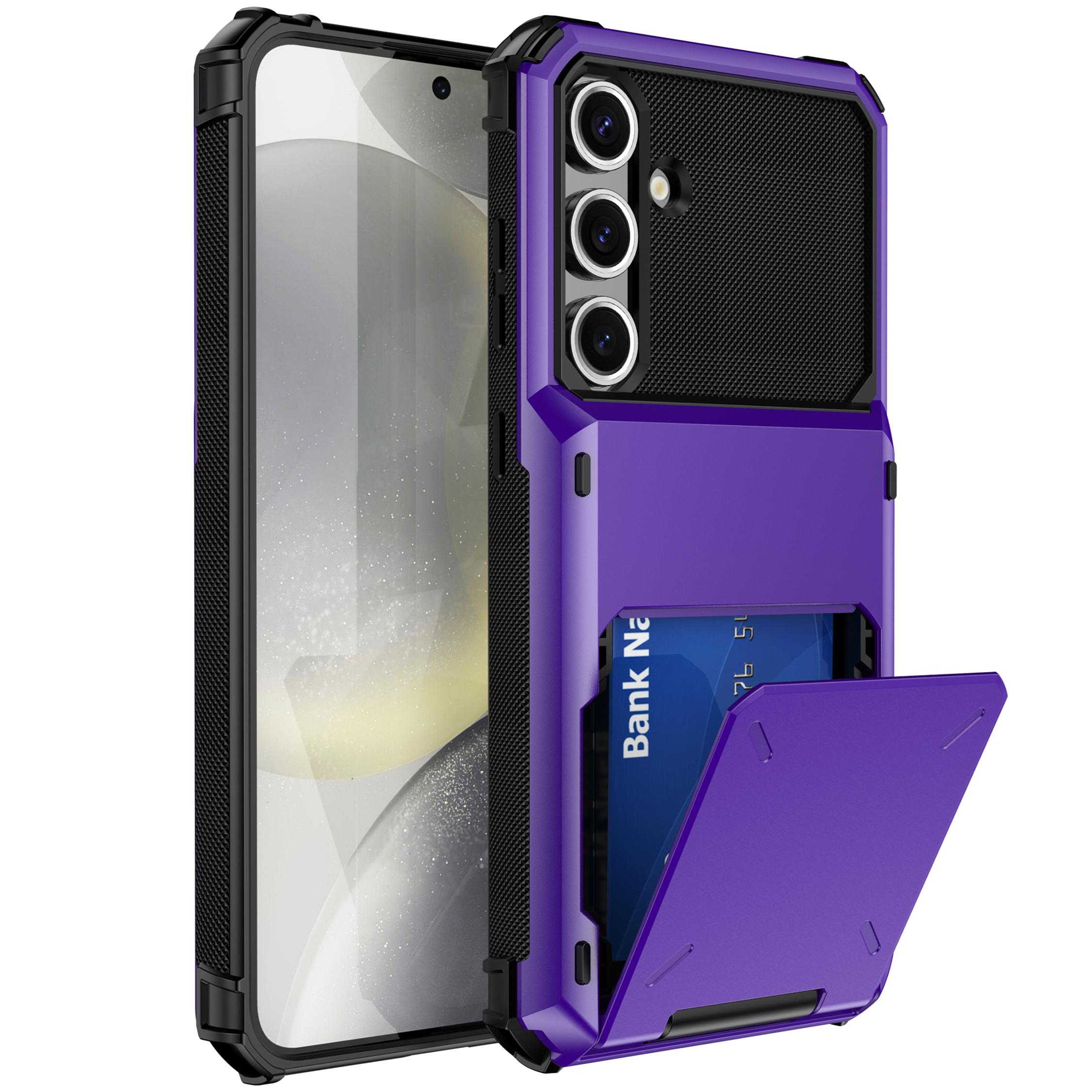 

For Samsung Galaxy S24 FE Case PC+TPU Dual Layer Back Phone Cover with Card Holder Purple