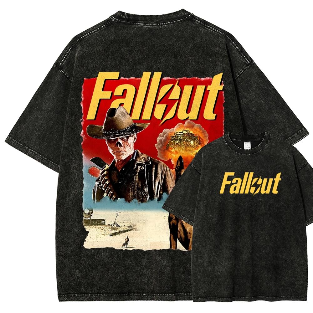 Fallout Anime Lover Washed T-shirt Year Round Clothing High Quality Personality Clothes Plus Size Unisex New Model Couples Tee
