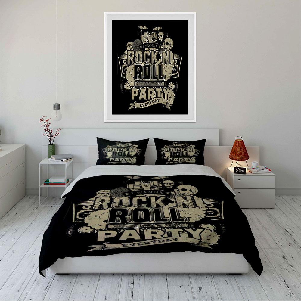 Rock N Roll Party Design Bedding Duvet Cover Set Duvet Cover Pillowcases  (1*Duvet Cover 2*Pillowcases, Without Duvet Insert)