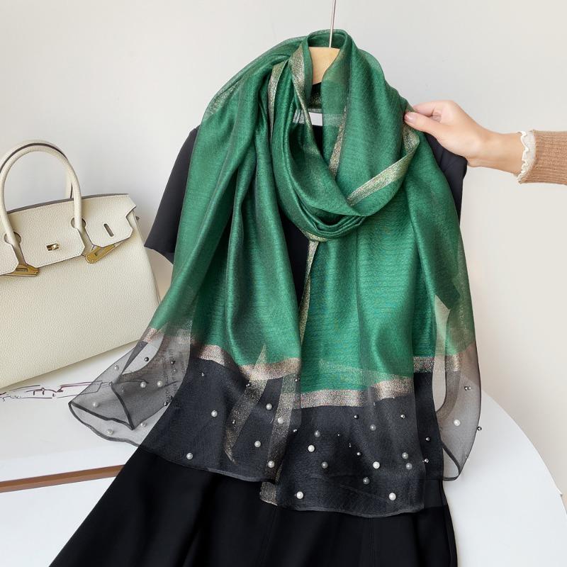 Spring new solid color pearl silk scarf women's imitation silk light large shawl long scarf scarf