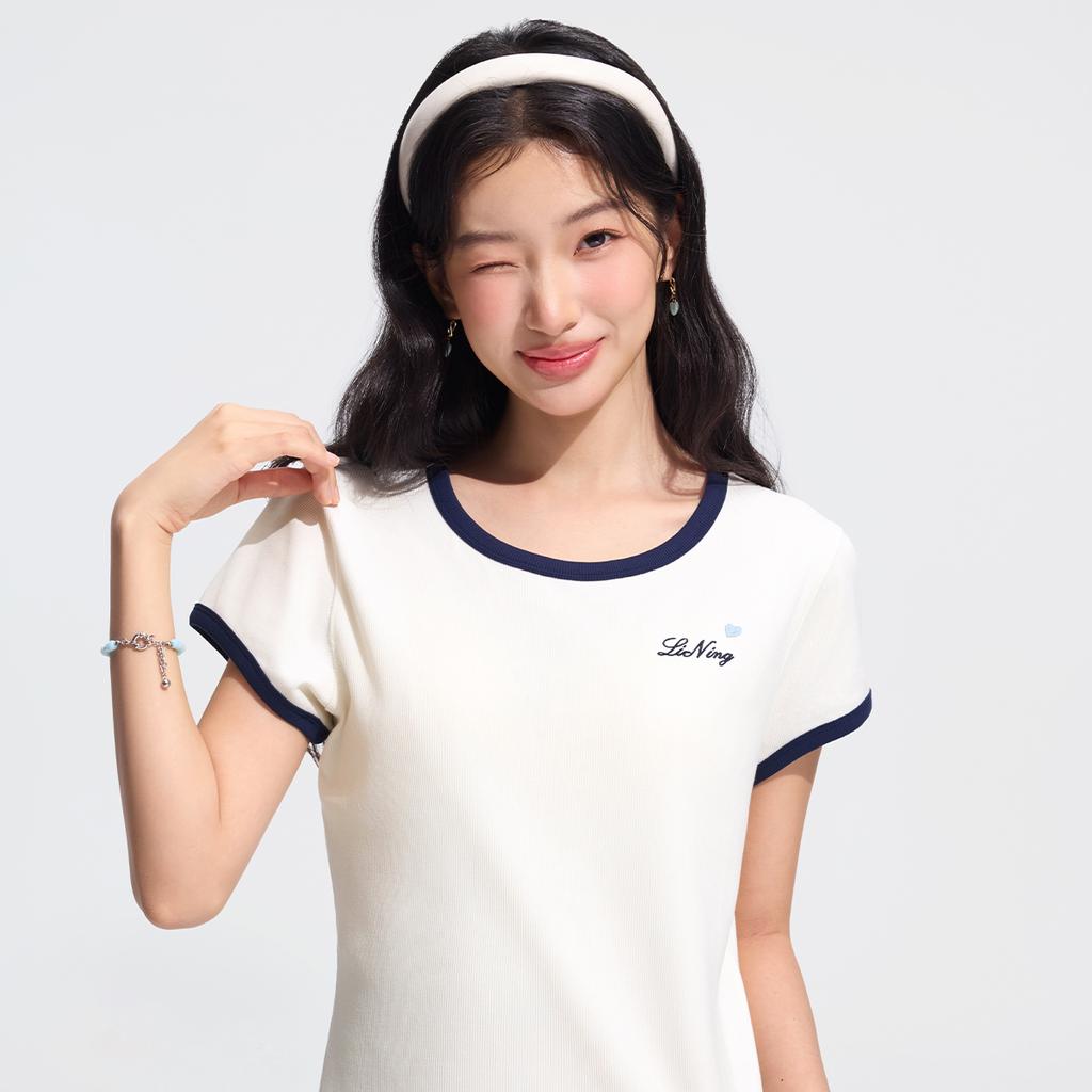Li Ning Sports Lifestyle Series Round Neck Letter Logo T-Shirt Women Tops ATSW268-1