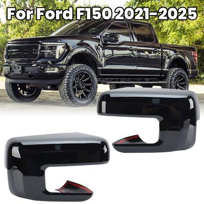 1 Pair Rearview Mirror Adhesive Protective Cover Caps For Ford F150  -2025 Black With Turn Signal Hole Car Accessories