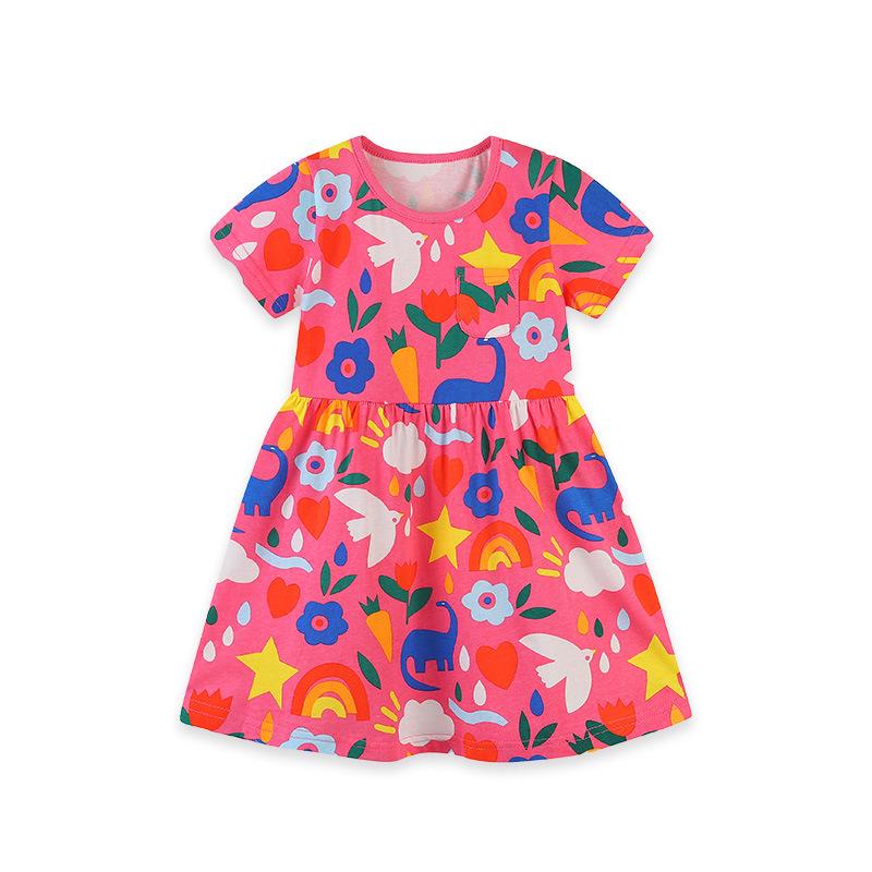 26 Summer Cute Print Girls Short Sleeve Princess Dresses 5Y