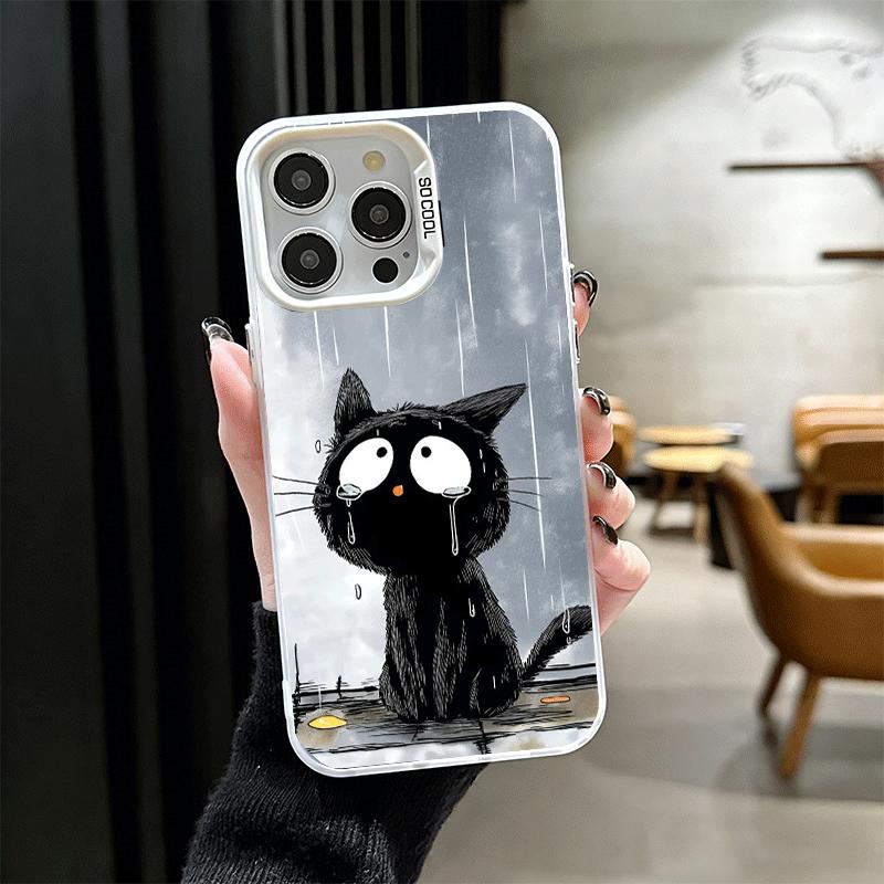 Healing Sense Cat Rain Soft Phone Case for iPhone 15 16 17 Pro Max 17Air 16E 14 Plus 13 12 Mini Shockproof Cover Back Shell