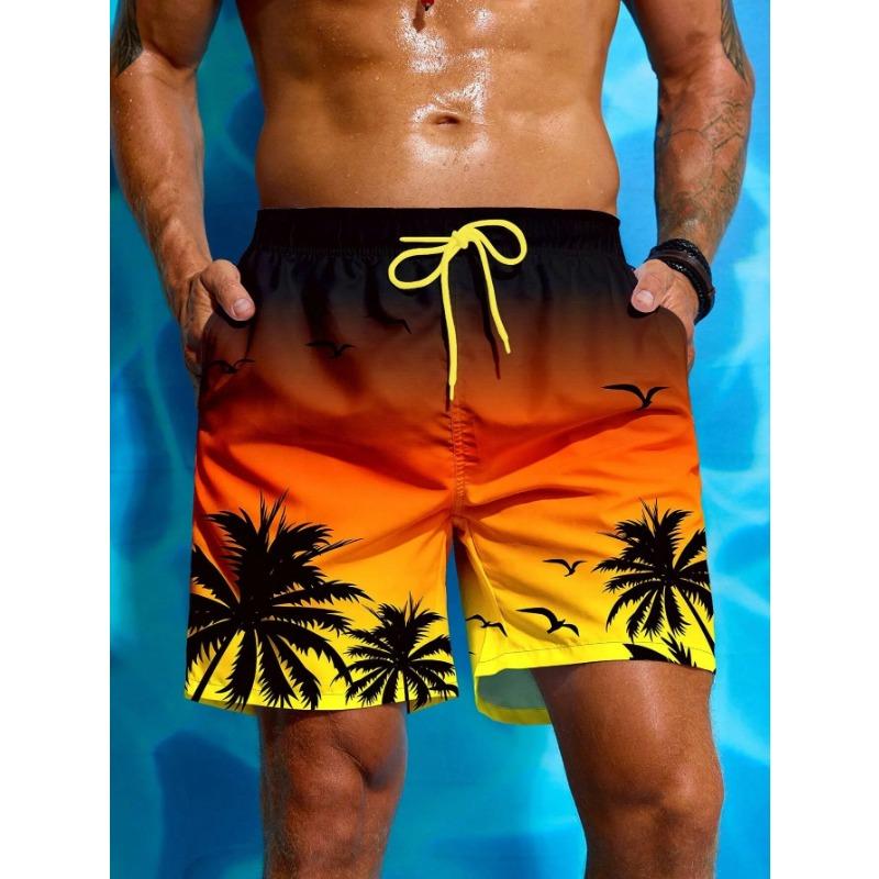 Summer Vacation Men's Palm Tree 3D Print Drawstring Waist Board Shorts Fashion Swim Trunks Print Breathable Short Streetwear