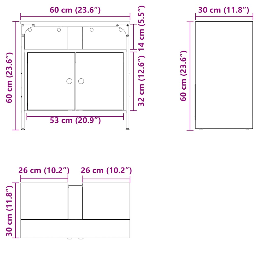 Schrank Unter Dem Waschbecken Im Badezimmer, Eiche Schwarz 60x30x60 Cm