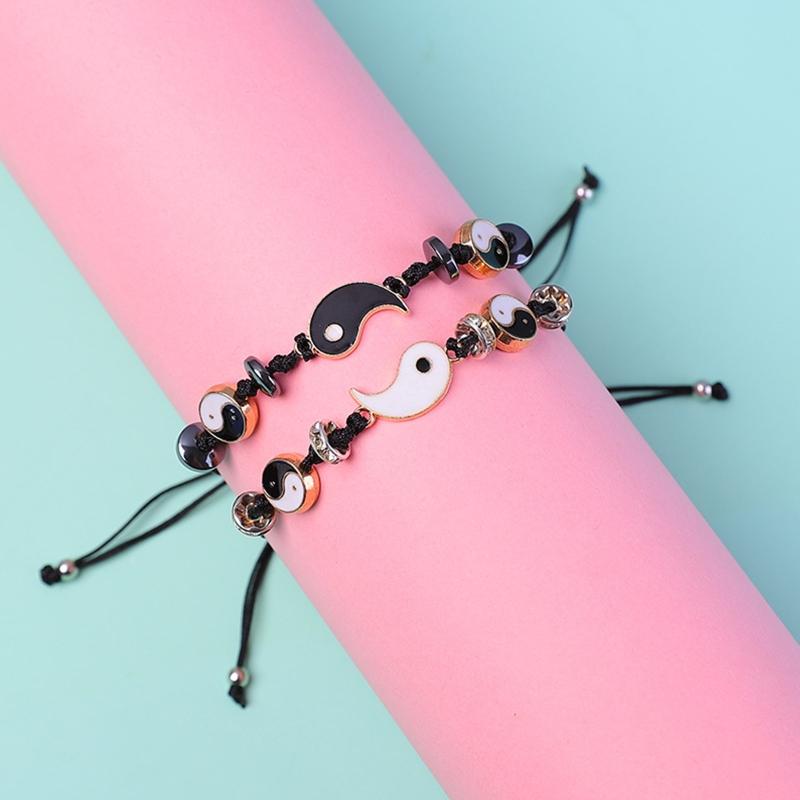 2X Matching Yin Yang Tai for Chi Bracelet Set Hand Woven Adjustable Bracelets for Creative Jewelry Gift for Relatives Lo