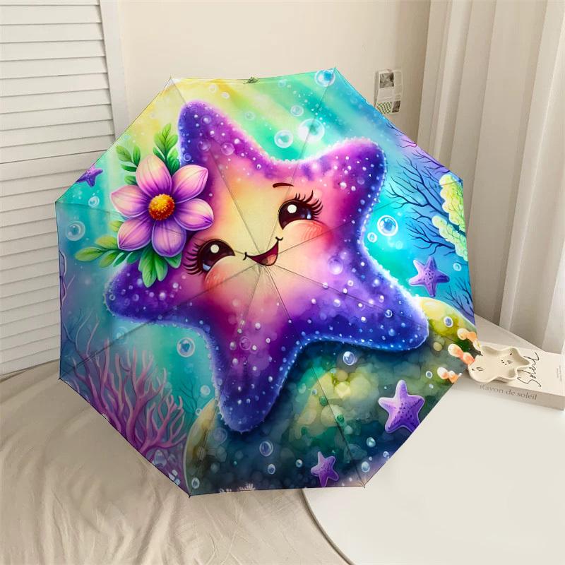 1PC starfish flowerAutomatic Open/Close Umbrella with Windproof, 8-Rib Sturdy Canopy, Durable Ribs, Fashionable Design1256A