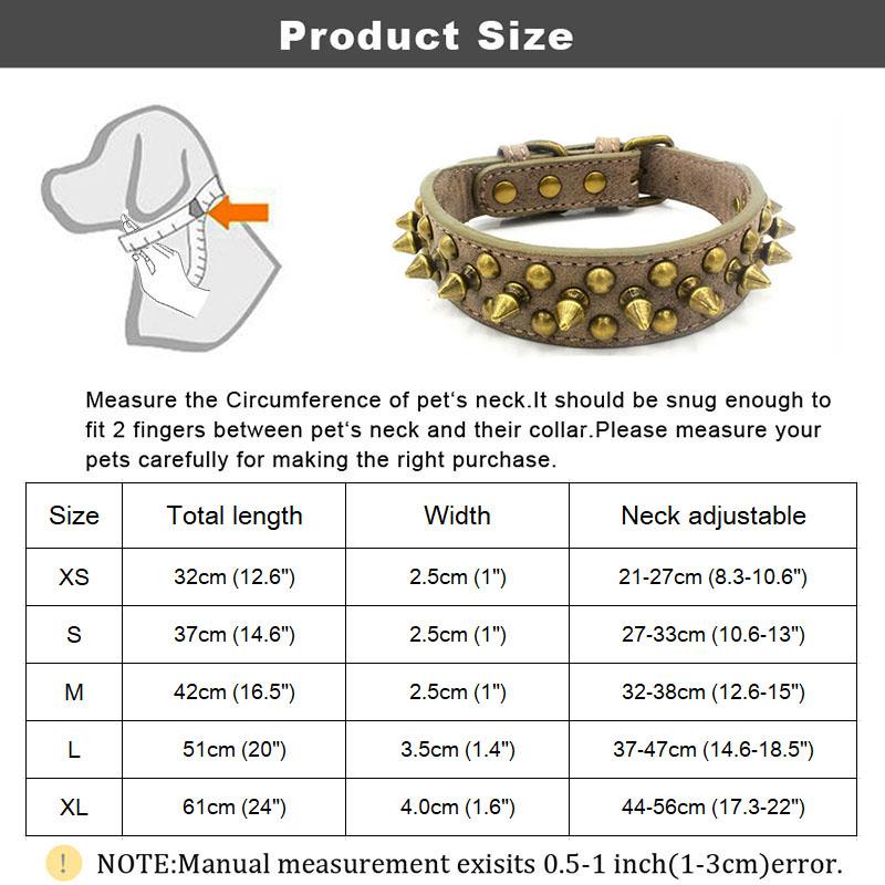 French Bulldog Pitbull Dogs Collar Retro Golden Rivet Studded Leather Pet Collar for Small Medium Large Dogs Spiked Neck Strap