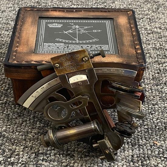 Solid Brass Nautical Ship Instrument Astrolabe Marine Sextant with Leather Box Maritime