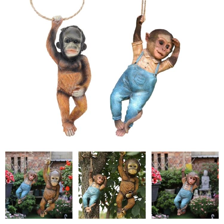 Monkey Hanging Miniature Sculpture Resins Animal Decorative Figurine Ornament For Garden Patios Wall Or Shelf Decors