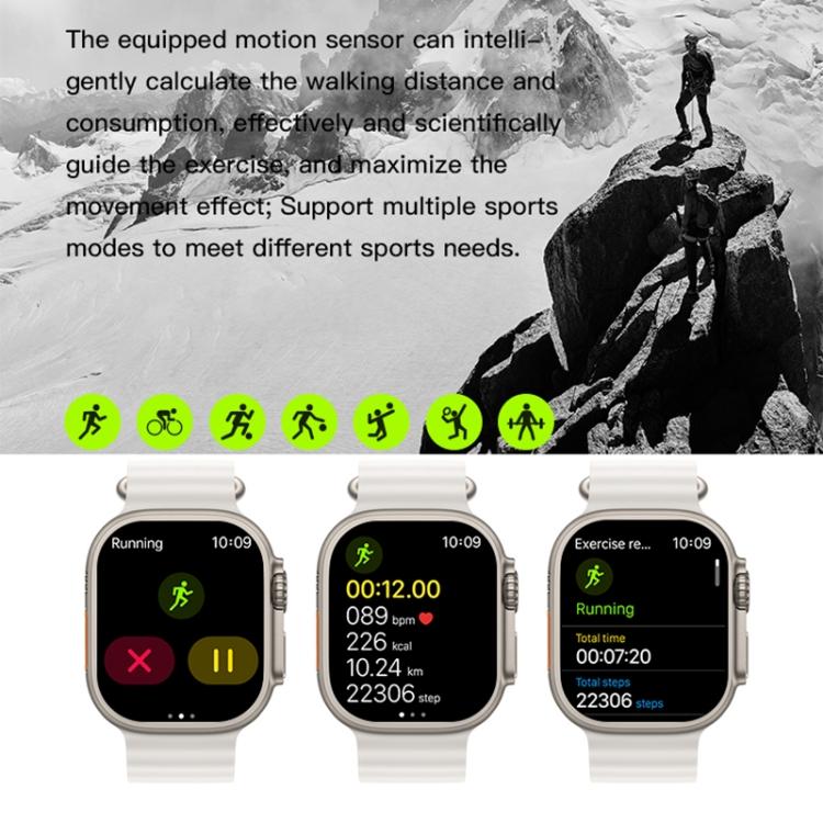 T800 Ultra 1.99 pollici Cinturino in Silicone Blu Oceano Smartwatch Supporto Frequenza Cardiaca / ECG