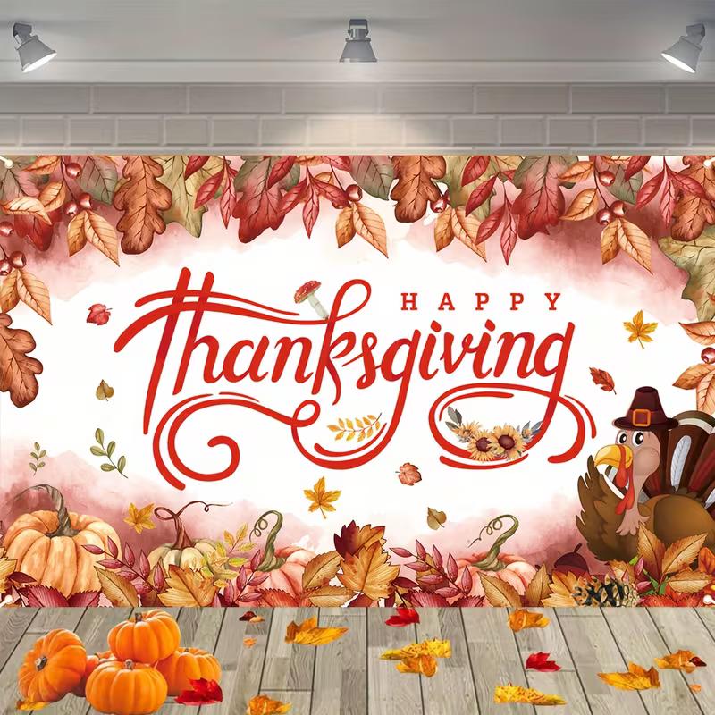 2D Watercolor Thanksgiving Turkey Backdrop Pumpkin Photo Booth Banner 47.2x31.5inch/120*80cm