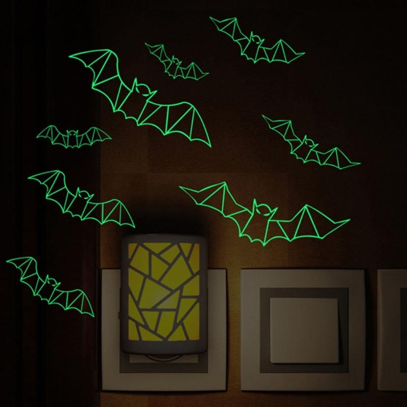 12 Piece Adhesive Halloween Bat Wall Decal With Night Glowing Effect 3D Design Sticker For Home And Party Decoration