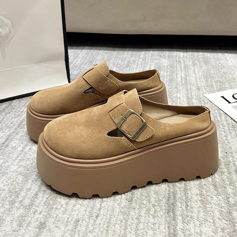 

Ретро баотоу полу-шлепанцы женская верхняя одежда 2025 весна и осень новая корейская версия универсальные ленивые на толстой подошве маффин баотоу шлепанцы 40 верблюд