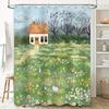 Charming Countryside Cottage Shower Curtain Art With Rabbits Flowers For Bathroom Decor Easy To Clean And Maintain Elevate Space