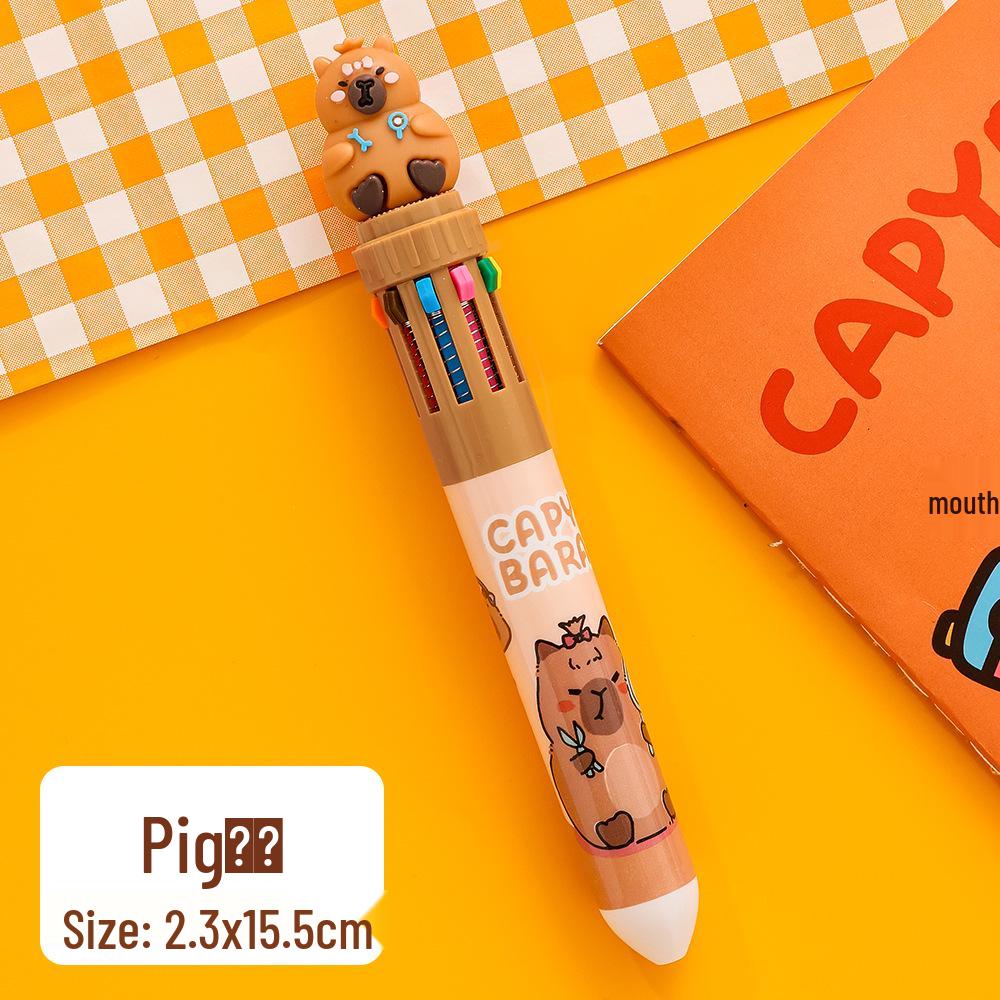 

Capybara Ten-Color Cute Multi-Color Clickable Ballpoint Pens - Student Stationery & Small Gifts 0.5 Bullet Type