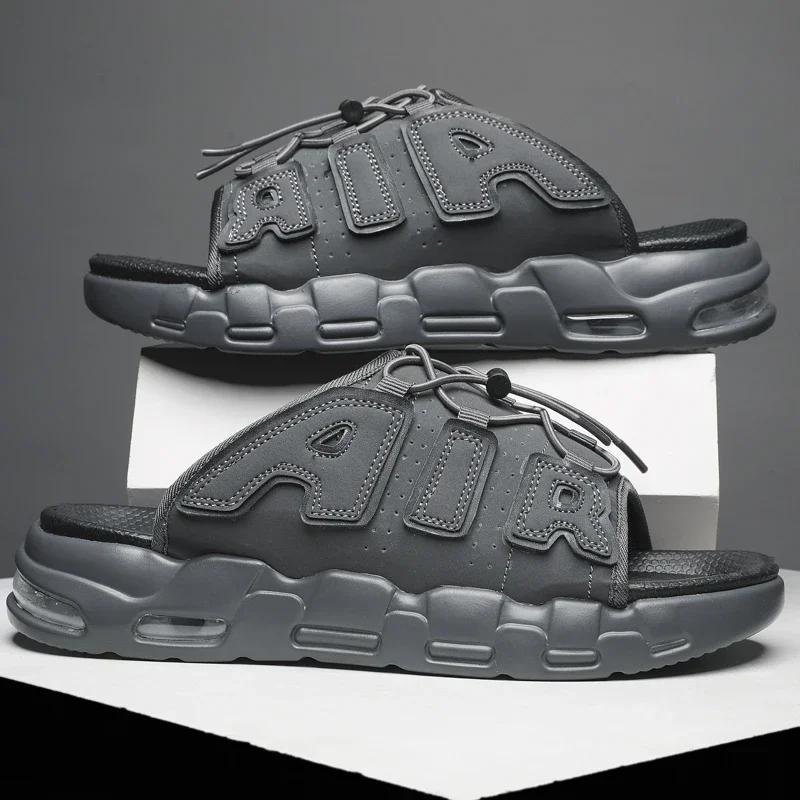 

Летние сандалии уличные толстая подошва универсальные пляжные противоскользящие туфли 2024 новые мужские брендовые дизайнерские модные шлепанцы размер 39-46 46 серый