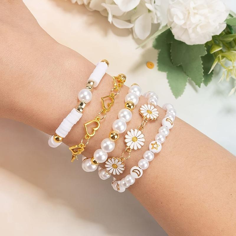Diy Clay Beads Bracelet Making Kit, Flat Beads For Friendship Jewelry Making,Pearl Polymer Beads With Charms Gifts