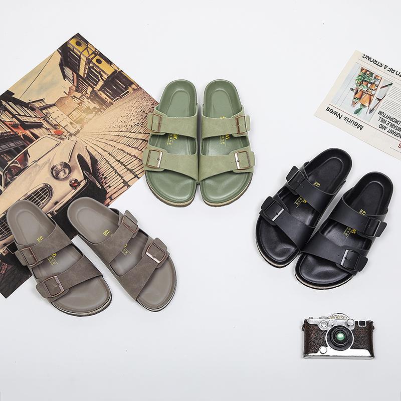 Fashion 2025 New Men's Leather Clogs Slippers High Quality Soft Cork Two Buckle Slides Footwear for Men Women Unisex Large Sizes 35-45