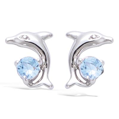 [N6256] - Turquoise (rhodium-plated) 'Tendres Dauphins' Silver Earrings - 8x7 Mm