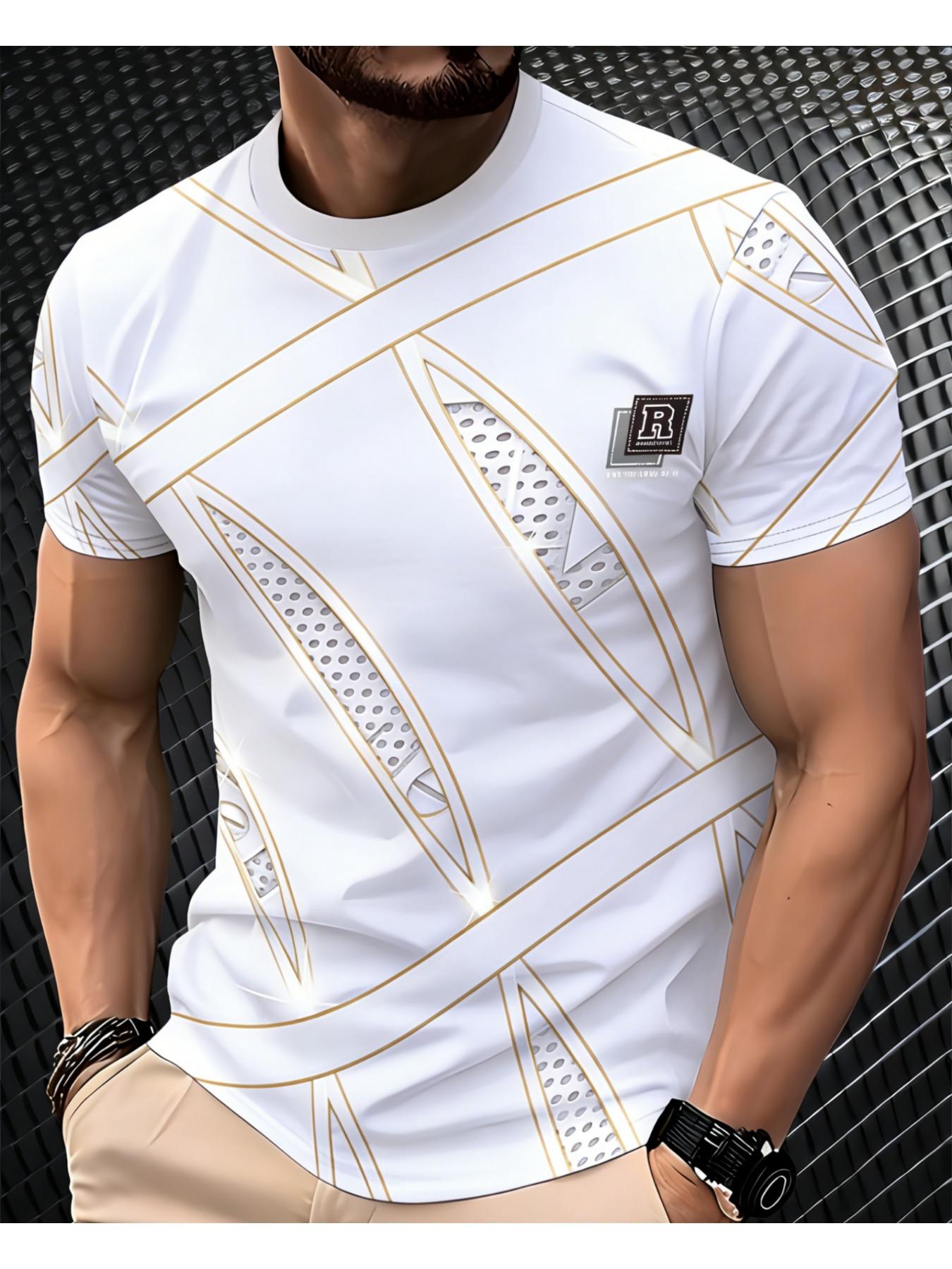 

Men s T Shirt Breathable 3D Digital Print Striped T-Shirt - Short Sleeve Round Neck Summer Casual Comfortable Stretch Fit S